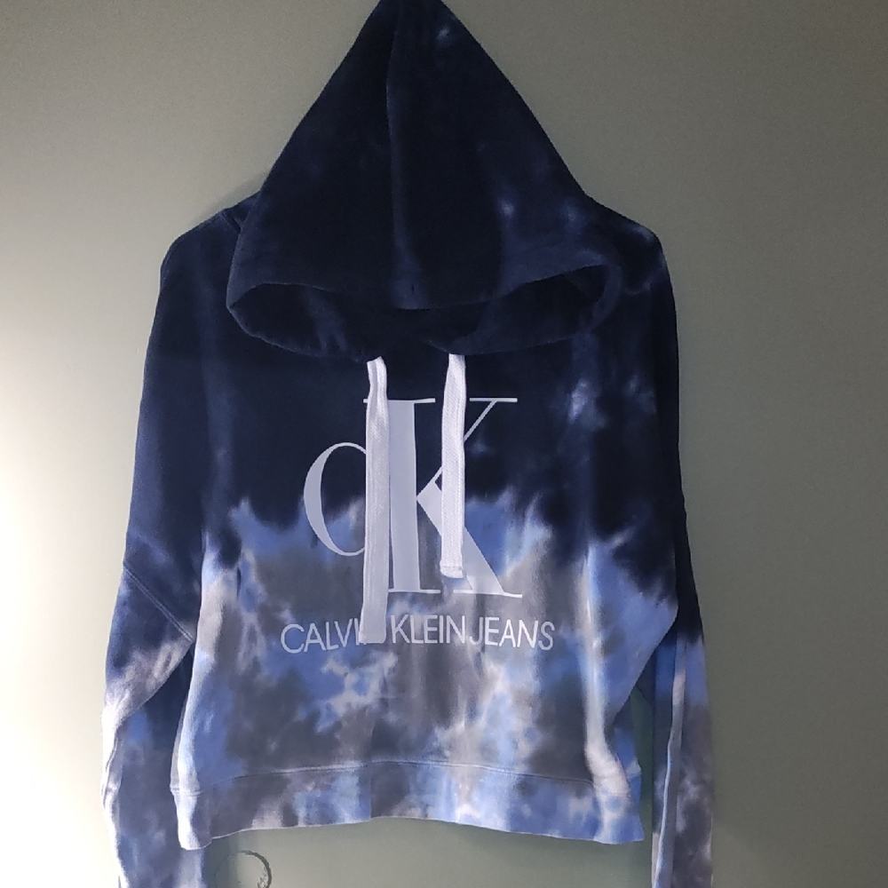 Calvin Klein Navy and White Tie-Dye Hoodie